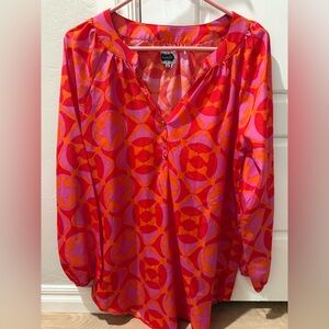 Mud Pie Pink & Orange Geometric V-Neck Blouse
